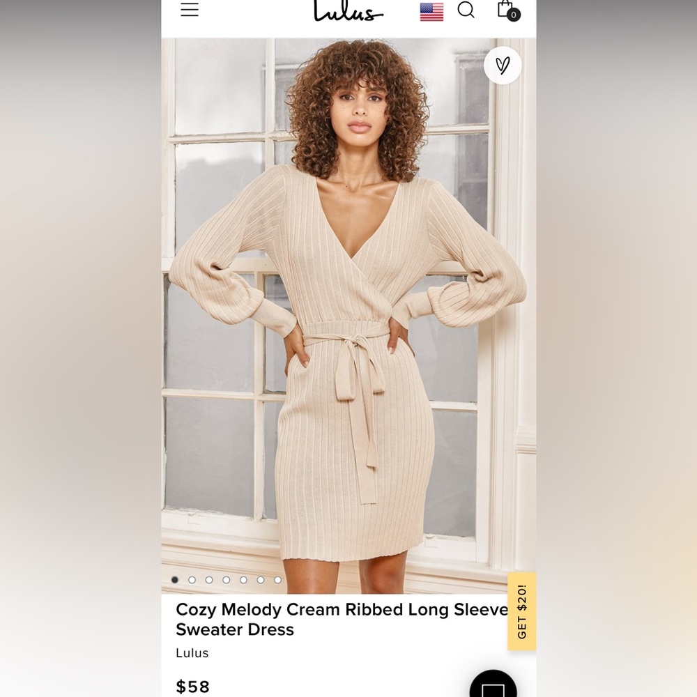 NWT Lulus Cream Ribbed Long Sleeve Sweater Dress